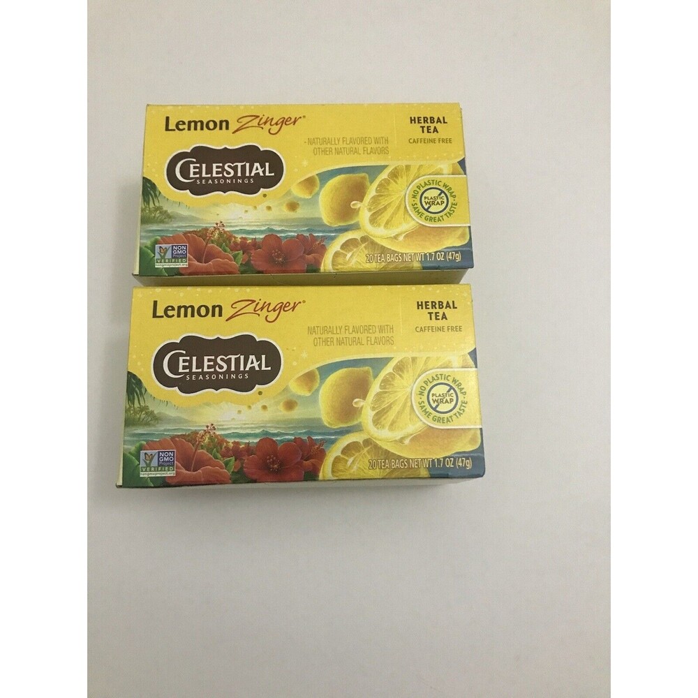 2 Pac Of Celestial Lemon Zinger Herbal Tea  20 -Bags -Each Pac Caffeine  Free